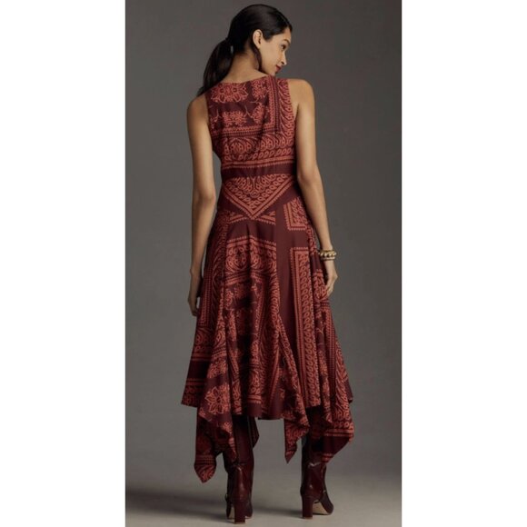 ANTHROPOLOGIE PILCRO Crimson Cotton Pilcro Burnout V-Neck Velvety Dress - Size 4 - Picture 2 of 16